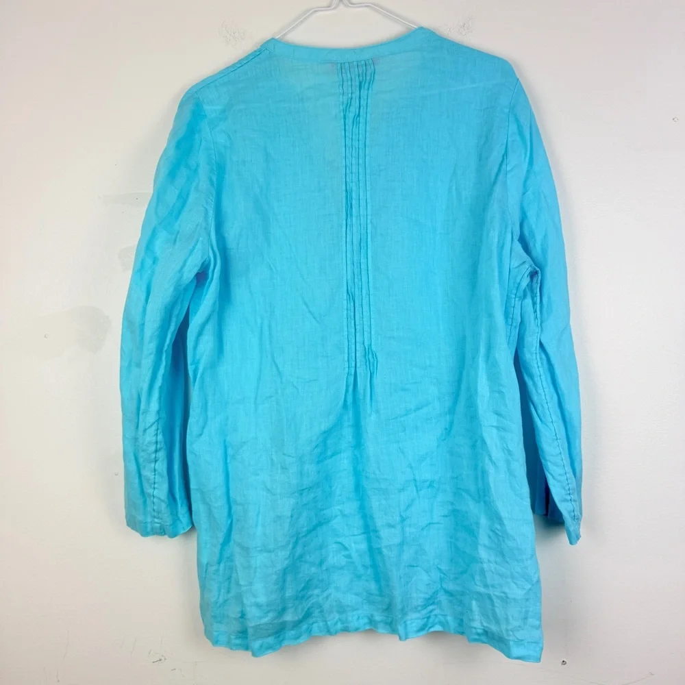 Lilly Pulitzer Blue Horizon Sarasota Linen Tunic Top Button Front Boho Blouse - Picture 4 of 6